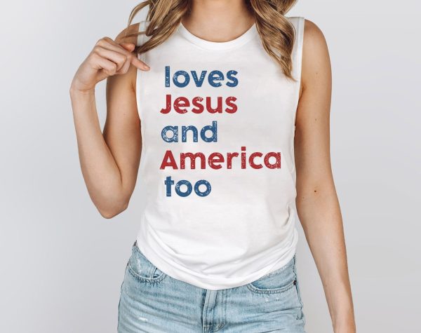 Love Jesus And America Too Red White Blue Tank Top