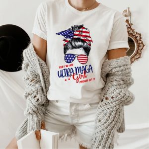 Messy Bun Girl Patriot US Flag T Shirt 1