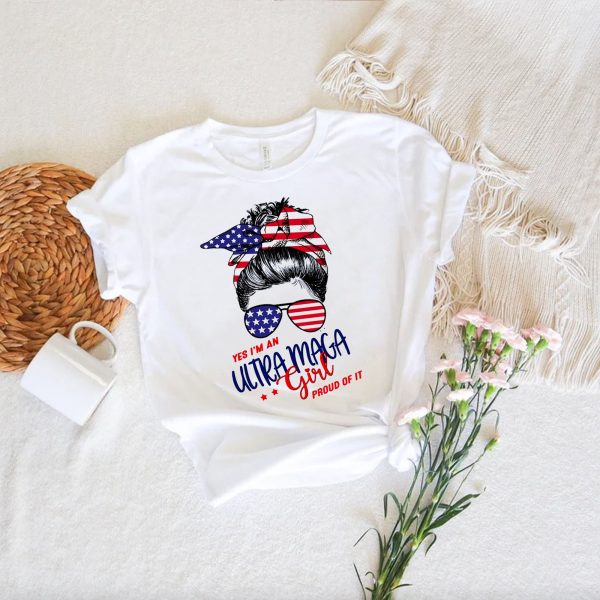 Messy Bun Girl Patriot US Flag T Shirt