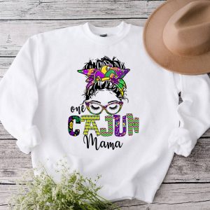 One Cajun Mama Mardi Gras Messy Bun Hair Mom Shirt