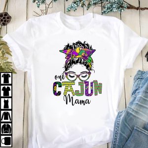 One Cajun Mama Mardi Gras Messy Bun Hair Mom Shirt