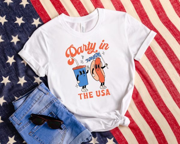 Party In The USA 4th Of July Themed Soda And Hotdog Brave Free Shirt