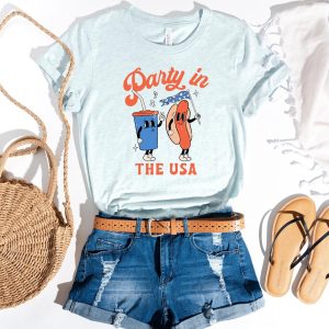 Party In The USA 4th Of July Themed Soda And Hotdog Brave Free Shirt 4