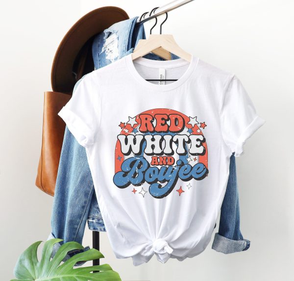 Patriotic Rainbow Red White And Boujee Retro Groovy 4th Of July Shirt