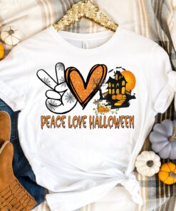 Peace Love Halloween Haunted House Fall Shirt 1