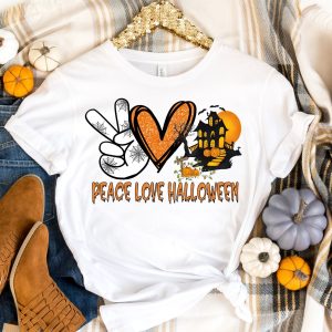 Peace Love Halloween Haunted House Fall Shirt