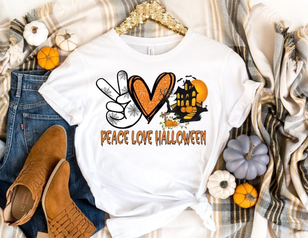 Peace Love Halloween Haunted House Fall Shirt