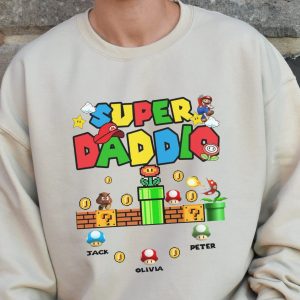 Personalization Fathers Day Super Daddio Game T Shirt 4