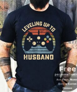 Personalization Leveling Up To Husband Groom Gaming Shirt 1