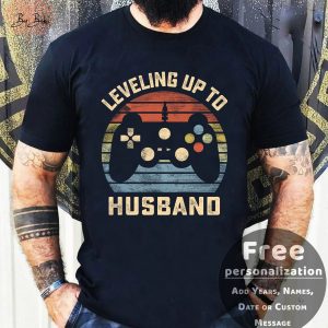 Personalization Leveling Up To Husband Groom Gaming Shirt 1