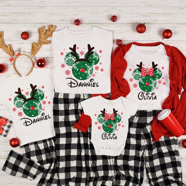 Personalized Mickey Minnie Reindeer Family Baby’s Names Shirt