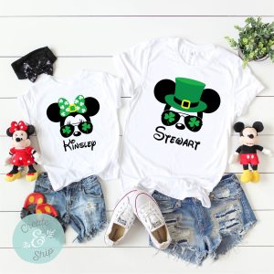 Personalized Mickey Minnie Shamrock Disney Sunglasses St Patricks Day Shirt 1