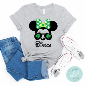 Personalized Mickey Minnie Shamrock Disney Sunglasses St. Patricks Day Shirt