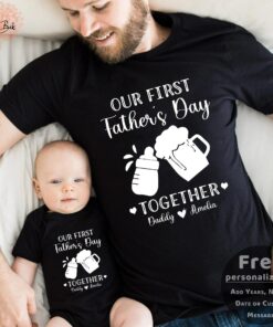 Personalized Our First Fathers Day Daddy And Baby Outfit Shirt 1