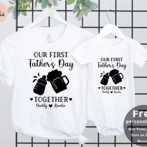 Personalized Our First Father’s Day Daddy And Baby Outfit Shirt