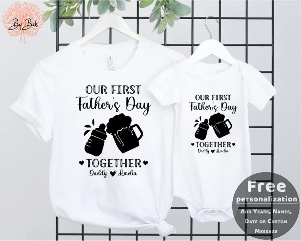 Personalized Our First Father’s Day Daddy And Baby Outfit Shirt