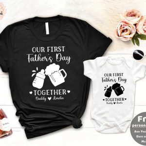 Personalized Our First Fathers Day Daddy And Baby Outfit Shirt 3