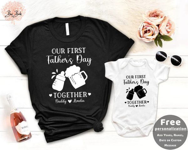 Personalized Our First Father’s Day Daddy And Baby Outfit Shirt