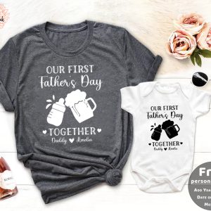 Personalized Our First Fathers Day Daddy And Baby Outfit Shirt 4