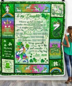 Personalized St Patrick Day Unicorn Mom Daughter Blanket 1