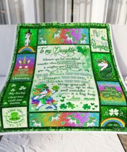 Personalized St Patrick Day Unicorn Mom Daughter Blanket 2