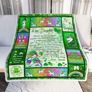 Personalized St Patrick Day Unicorn Mom Daughter Blanket