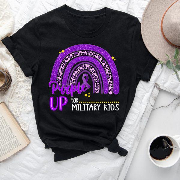 Purple Up For Military Kids Leopard Rainbow T Shirt