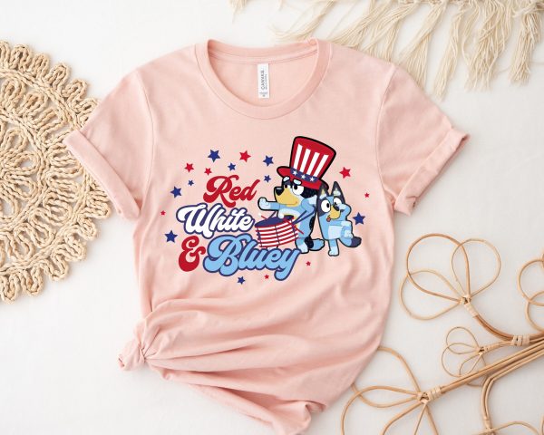 Red White Bluey 4th July Independence Day American Flag Shirt