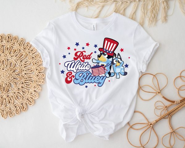 Red White Bluey 4th July Independence Day American Flag Shirt