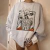 Skull Skeletons Halloween Drinking Coffee Sweatshirt