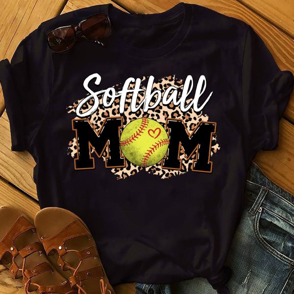 Softball Mom Leopard Funny Baseball Mother’s Day T Shirt