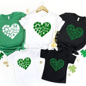 St Patricks Day Family Matching Shamrock With Heart Shirt