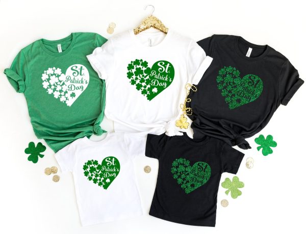 St Patricks Day Family Matching Shamrock With Heart Shirt