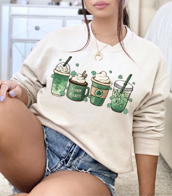 St Patricks Day Shamrock Irish Coffee Lover Pattys Sweatshirt