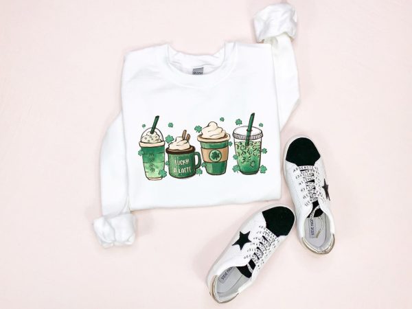 St Patricks Day Shamrock Irish Coffee Lover Pattys Sweatshirt