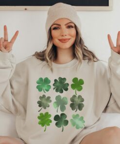 St Patricks Day Watercolor Shamrocks Sweatshirt 1