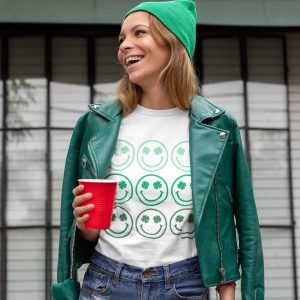 St Pattys Day Smiley Shamrock 4 Leaf Clover Irish Lucky Unisex Shirt