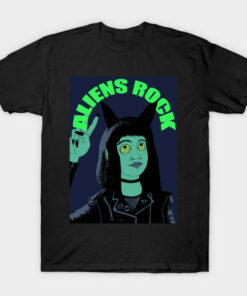 Aliens rock girl artwork Halloween T shirt 1