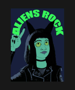 Aliens rock girl artwork Halloween T shirt 2