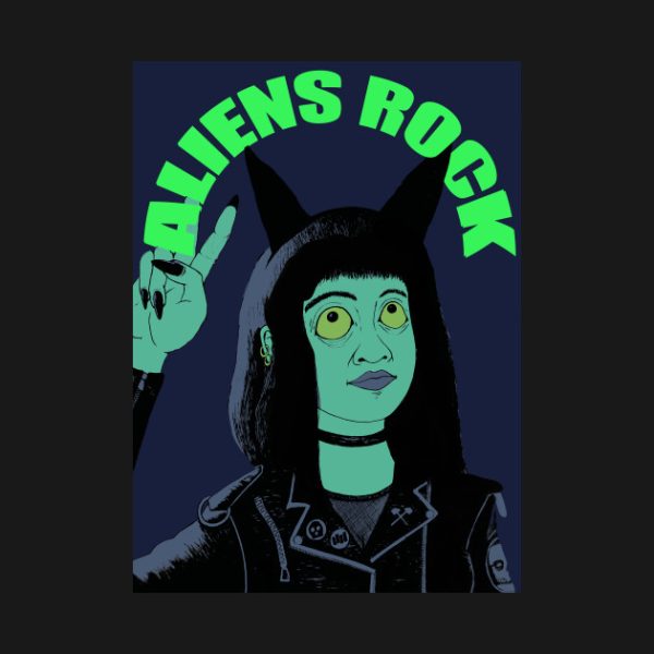 Aliens rock girl artwork Halloween T-shirt