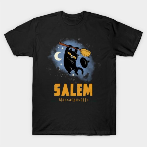 Black Cat Witch salem massachusetts Halloween T-shirt