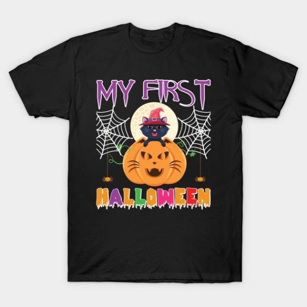 Black cat and pumpkin my first Halloween t-shirt