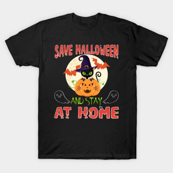 Black cat and pumpkin save Halloween and stay at home t-shirt