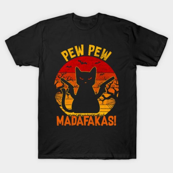 Cat Pew Pew Madafakas Halloween retro Vintage T-shirt