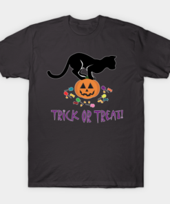 Cat Trick or Treat Halloween T Shirt 1