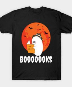 Cute ghost reading Halloween books t shirt 1