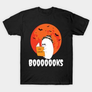 Cute ghost reading Halloween books t shirt 1