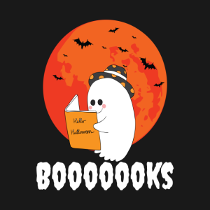 Cute ghost reading Halloween books t-shirt