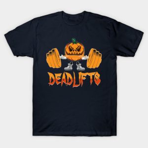 Deadlifts Weightlifting Pumpkin Gym Workout Halloween T shirt 1