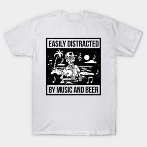 Easily Distracted By Music and Beer Skeleton Halloween T-Shirt